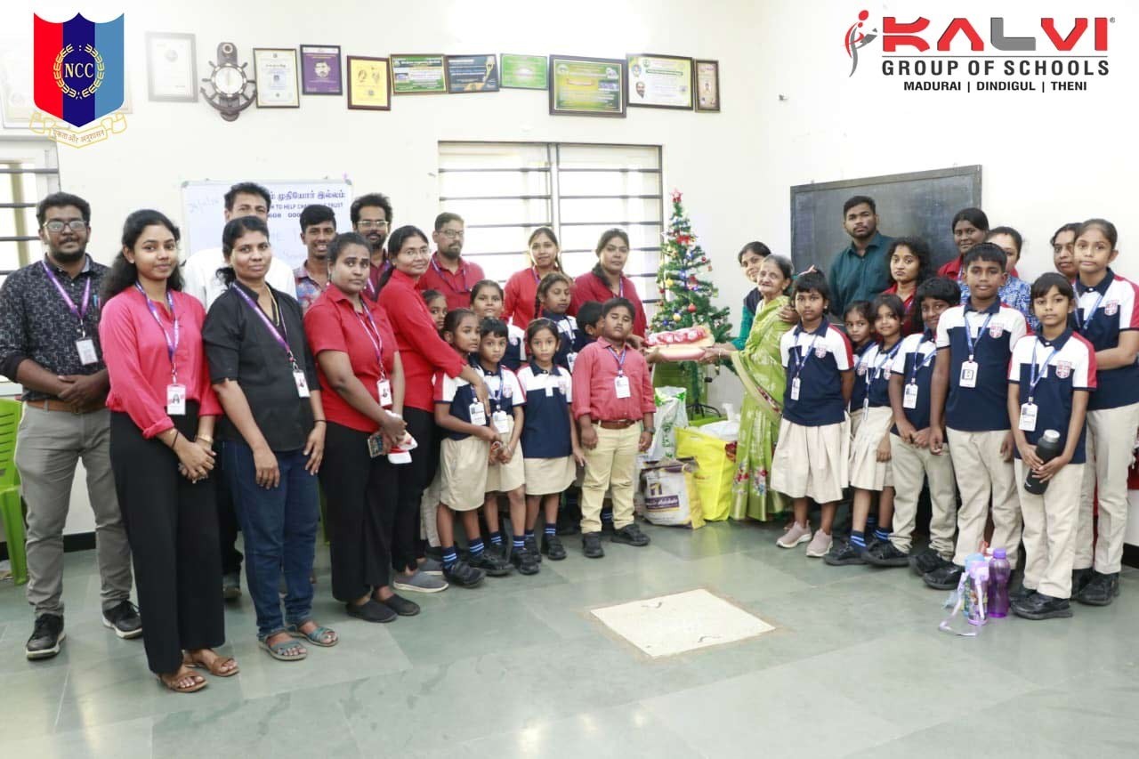 NCC Cadets from Kalvi at Adaikalam Old Age Home